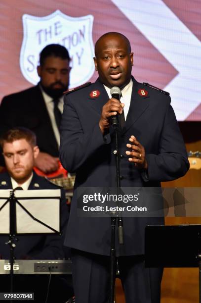 Maj. Osei Stewart performs onstage during the 2018 Sally Awards presented by The Salvation Army at the Beverly Wilshire Four Seasons Hotel on June...