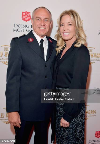 Lt. Col. Kyle Smith and CEO/Governor of the L.A. Lakers Jeanie Buss attend the 2018 Sally Awards presented by The Salvation Army at the Beverly...