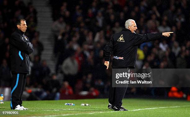 Wolverhampton Wanderers manager Mick McCarthy issues instructions to his players during the Barclays Premier League match between West Ham United v...