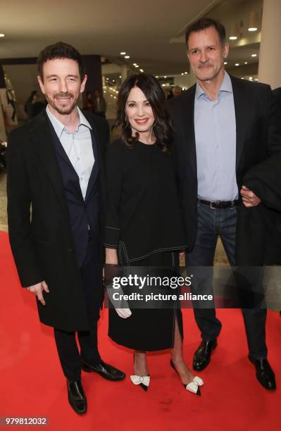 March 2018, Germany, Berlin: Film producer Oliver Berben , actress Iris Berben and her partner, actor Heiko Kiesow attend the presentation of the new...