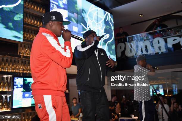 Jadakiss, Sheek Louch, and Styles P of The Lox perform onstage during the PUMA Basketball launch party at 40/40 Club on June 20, 2018 in New York...