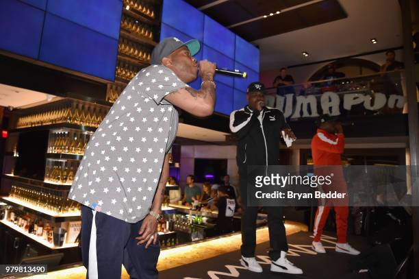 Styles P, Sheek Louch, and Jadakiss of The Lox perform onstage during the PUMA Basketball launch party at 40/40 Club on June 20, 2018 in New York...