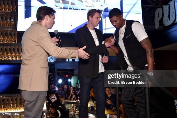 Adam Petrick, Max Staiger and Sham God attend the PUMA Basketball launch party at 40/40 Club on June 20, 2018 in New York City.