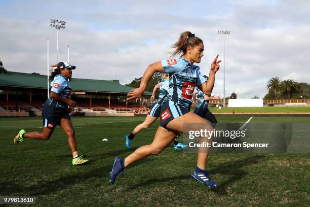 Nita Maynard of the Blues warms up during the New South Wales women's State of Origin captain's run at North Sydney Oval on June 21, 2018 in Sydney,...
