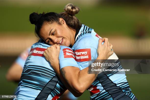 Corban McGregor of the Blues performs a drill during the New South Wales women's State of Origin captain's run at North Sydney Oval on June 21, 2018...