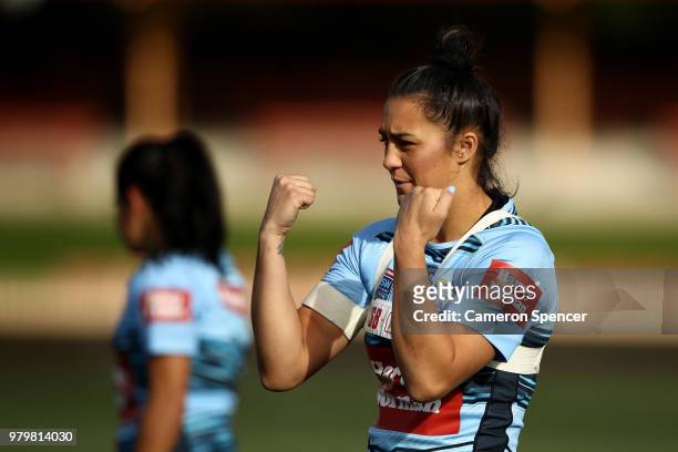 Corban McGregor of the Blues looks on during the New South Wales women's State of Origin captain's run at North Sydney Oval on June 21, 2018 in...