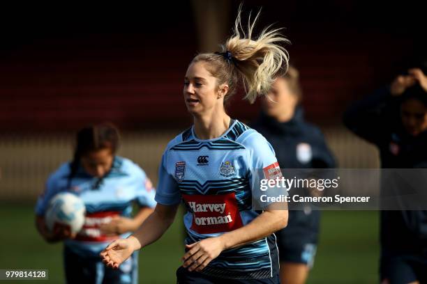 Kezie Apps of the Blues runs during the New South Wales women's State of Origin captain's run at North Sydney Oval on June 21, 2018 in Sydney,...