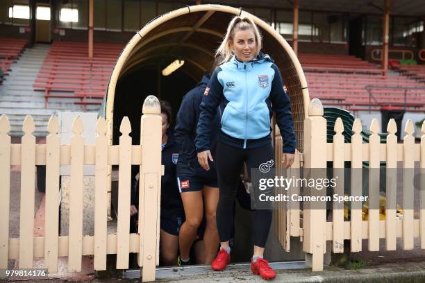 Sam Bremner of the Blues walks onto the field during the New South Wales women's State of Origin captain's run at North Sydney Oval on June 21, 2018...