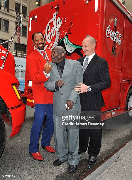 Walt "Clyde" Frazier, Emile Griffith and Adam Graves attend the MSG & Coca-Cola 100 years of partnership celebration at Madison Square Garden on...