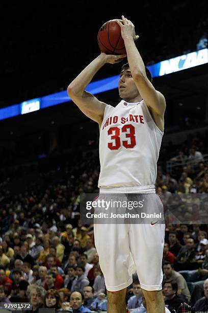 Jon Diebler of the Ohio State Buckeyes shoots the ball while taking on the Georgia Tech Yellow Jackets during the second round of the 2010 NCAA men's...