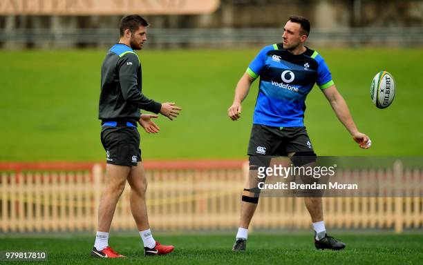 Sydney , Australia - 21 June 2018; Ross Byrne, left, and Jack Conan during Ireland rugby squad training at North Sydney Oval in Sydney, Australia.