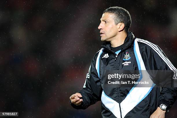 Chris Hughton manager of Newcastle looks on during the Coca Cola Championship match between Doncaster Rovers and Newcastle United at The Keepmoat...