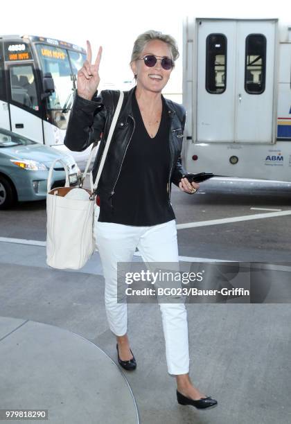 Sharon Stone is seen at LAX on June 20, 2018 in Los Angeles, California.