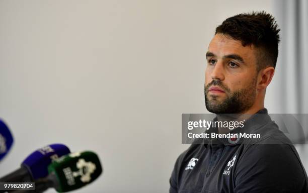 Sydney , Australia - 21 June 2018; Conor Murray speaks to the media during an Ireland rugby press conference in Sydney, Australia.