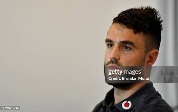 Sydney , Australia - 21 June 2018; Conor Murray speaks to the media during an Ireland rugby press conference in Sydney, Australia.