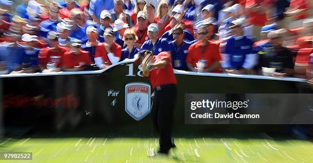 An impression 'zoom' shot of Brian Davis of England and the Isleworth Team watches his tee shot on the 3rd hole during the second day's play in the...