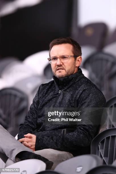 Former Black Caps coach Mike Hesson looks on during a New Zealand All Blacks training session at Forsyth Barr Stadium on June 21, 2018 in Dunedin,...