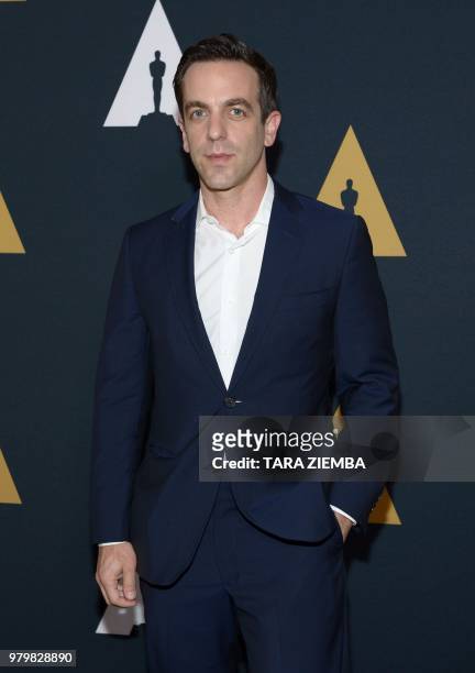 Actor B.J. Novak arrives at The Academy Of Motion Picture Arts And Sciences presentation of 'The Sherman Brothers: A Hollywood Songbook' at the...