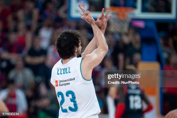 Real Madrid Sergio Llull during Liga Endesa Finals match between Kirolbet Baskonia and Real Madrid at Fernando Buesa Arena in Vitoria, Spain. June...