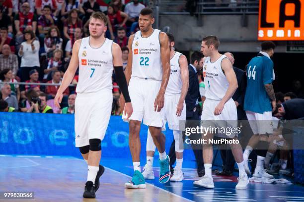 Real Madrid Luka Doncic, Walter Tavares and Fabien Causeur during Liga Endesa Finals match between Kirolbet Baskonia and Real Madrid at Fernando...