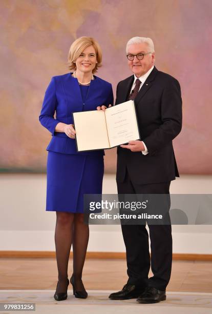 Dpatop - German President Frank-Walter Steinmeier presents a certificate of appointment to Julia Kloeckner , German minister for food and...