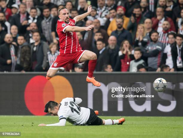 Munich's Franck Ribery and Besiktas' Gary Medel vie for the ball during the UEFA Champions League round of 16 second leg soccer match between...