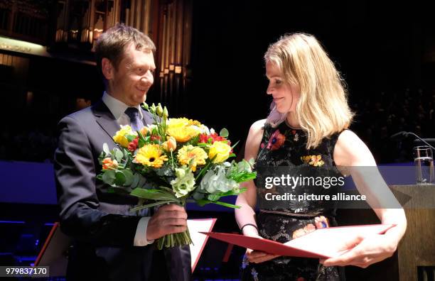 March 2018, Germany, Leipzig: The Norwegian author and journalist Åsne Seierstad receives the Leipzig Book Prize for European Understanding from...