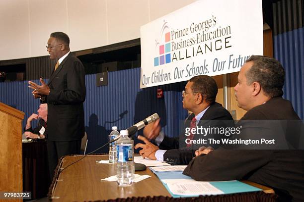 Biz- Lanham, MD- 1/12/04- Press conference at the Owens Science Center announcing the Prince George's Businee-Education Alliance.Hubert "Petey"...