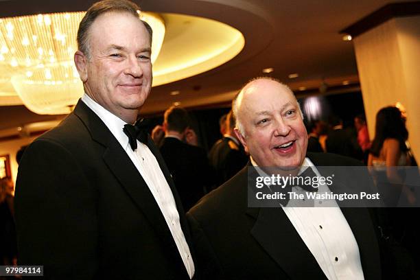 Bill O'Reilly, tv columnist, at left, shown here with Roger Ailes, Chairman and CEO of FOX tv at the Radio & TV Correspondents annual dinner held at...