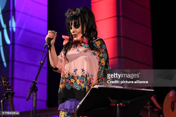 March 2018, Germany, Berlin: Singer Nina Hagen performs during the exhibition 'Oh Yeah! Pop Musik in Deutschland' at the Museum of Telecommunication....