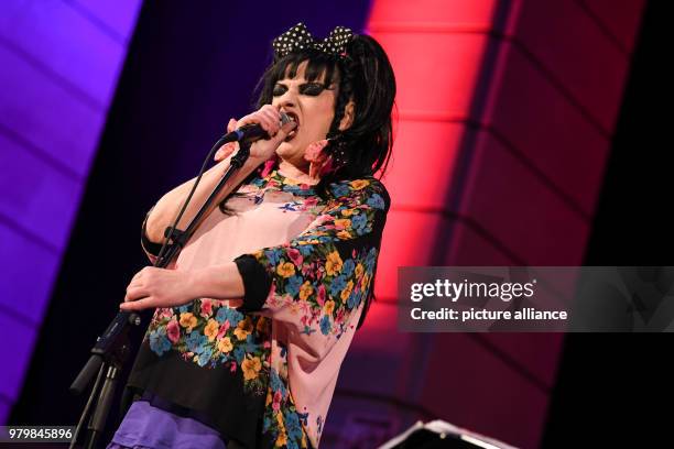 March 2018, Germany, Berlin: Singer Nina Hagen performs during the exhibition 'Oh Yeah! Pop Musik in Deutschland' at the Museum of Telecommunication....