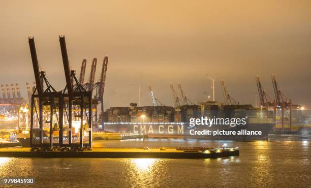 March 2018, Germany, Hamburg: The container ship "Antoine de Saint Exupery" of the "CMA CGM" shipping line entering the harbour. The heretofore...