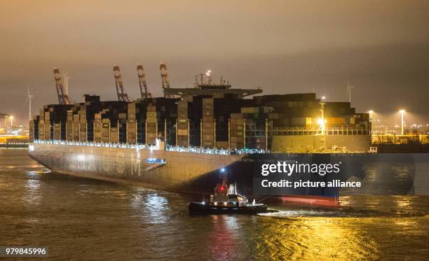 March 2018, Germany, Hamburg: The container ship "Antoine de Saint Exupery" of the "CMA CGM" shipping line entering the harbour. The heretofore...