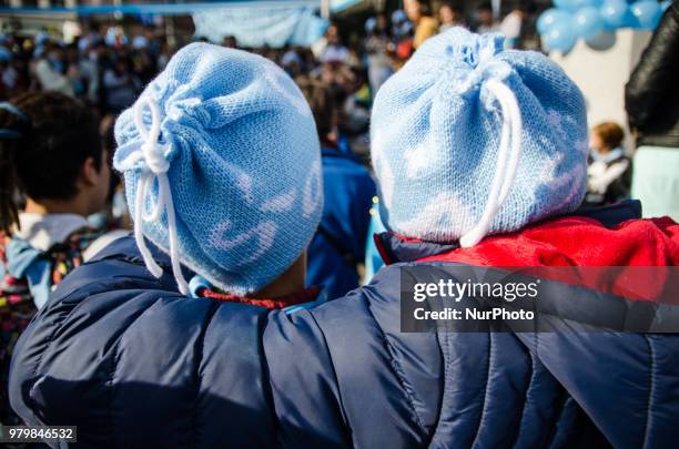 People demonstrate in rejection of the decriminalization of abortion in Buenos Aires, Argentina, on 20 June 2018 with the 'save the two lives'. A...