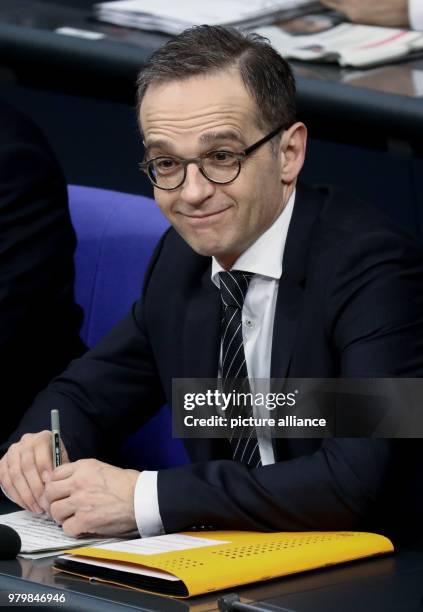March 2018, Germany, Berlin: Heiko Maas , Foreign Minister, taking part in a session of the Bundestag . The parliamentary session's order of the day...