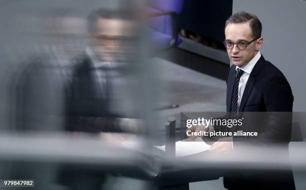 German Foreign Minister Heiko Maas delivers a speech during a session of the German parliament at the Bundestag in Berlin, Germany, 15 March 2018....