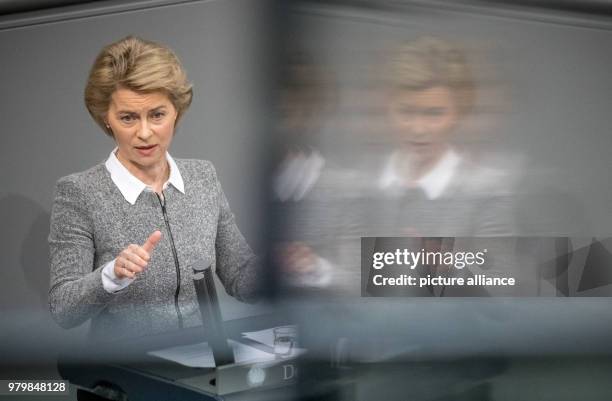 German Defence Minister Ursula von der Leyen delivers a speech during a session of the German parliament at the Bundestag in Berlin, Germany, 15...