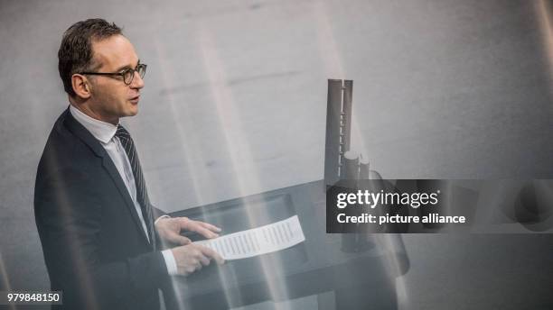 German Foreign Minister Heiko Maas delivers a speech during a session of the German parliament at the Bundestag in Berlin, Germany, 15 March 2018....