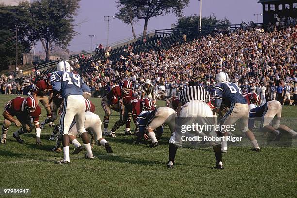 General view of game action during the Harvard Crimson game against the Columbia Lions at Baker Field on October 10, 1970 in New York City.