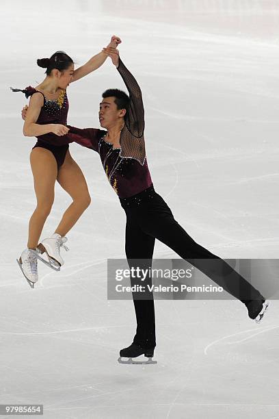 Huibo Dong and Yiming Wu of China compete in the Pairs short program during the 2010 ISU World Figure Skating Championships on March 23, 2010 in...