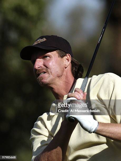 Randy Johnson follows a tee shot during the second round at the PGA Tour - 45th Bob Hope Chrysler Classic Pro Am at La Quinta Country Club January...