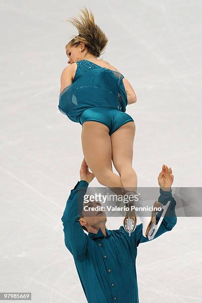 Anabelle Langlois and Cody Hay of Canada compete in the Pairs short program during the 2010 ISU World Figure Skating Championships on March 23, 2010...