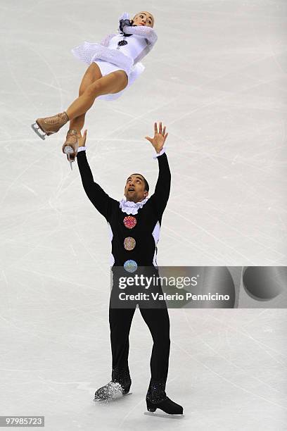 Aliona Savchenko and Robin Szolkowy of Germany compete in the Pairs short program during the 2010 ISU World Figure Skating Championships on March 23,...