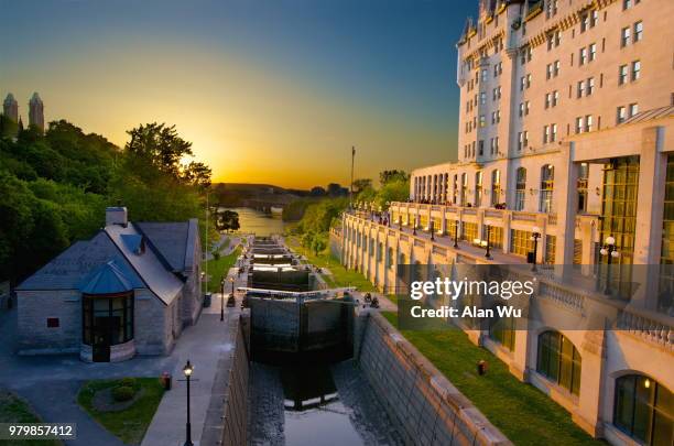 sunset over rideau canal locks, ottawa - ottawa locks stock pictures, royalty-free photos & images