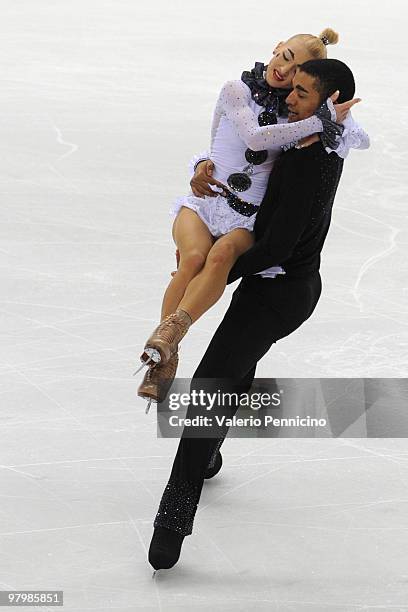 Aliona Savchenko and Robin Szolkowy of Germany compete in the Pairs short program during the 2010 ISU World Figure Skating Championships on March 23,...