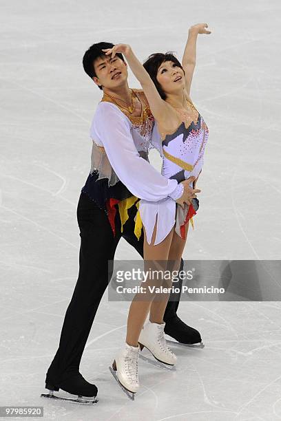 Dan Zhang and Hao Zhang of China compete in the Pairs short program during the 2010 ISU World Figure Skating Championships on March 23, 2010 in...