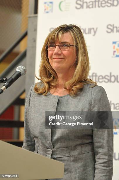 Chairman/CEO of Shaftesbury Films Christina Jennings attends the announcement of the Shaftesbury Films $25,000 donation to Etobicoke School of the...