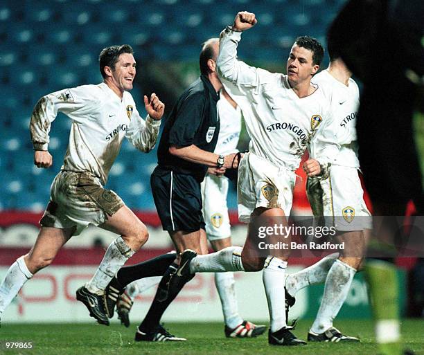 Ian Harte of Leeds celebrates scoring the winner from the penalty spot during the match between Aston Villa and Leeds United in the FA Carling...