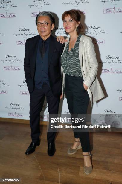 Stylist Kenzo Takada and Creator of the Association "Toutes a l'Ecole" Tina Kieffer attend the "Lost in the jungle paradise" - Delacre Collection...