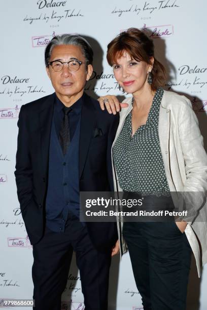 Stylist Kenzo Takada and Creator of the Association "Toutes a l'Ecole" Tina Kieffer attend the "Lost in the jungle paradise" - Delacre Collection...